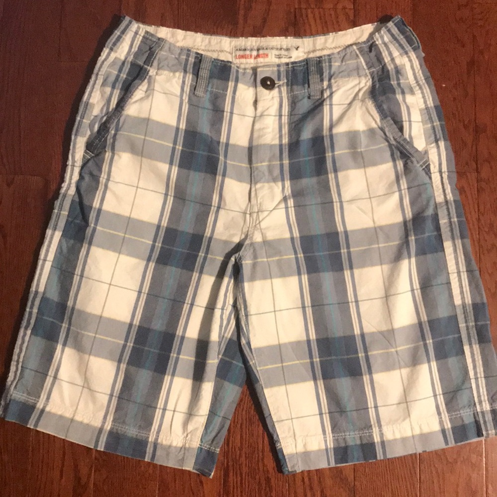 Blue AEO Plaid Shorts